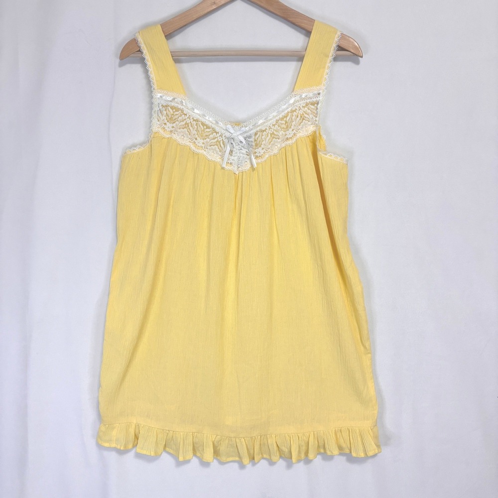 Cozee Corner Gauze Tank Top Womens L Yellow Cotton Lace Trim Sleep Coquette